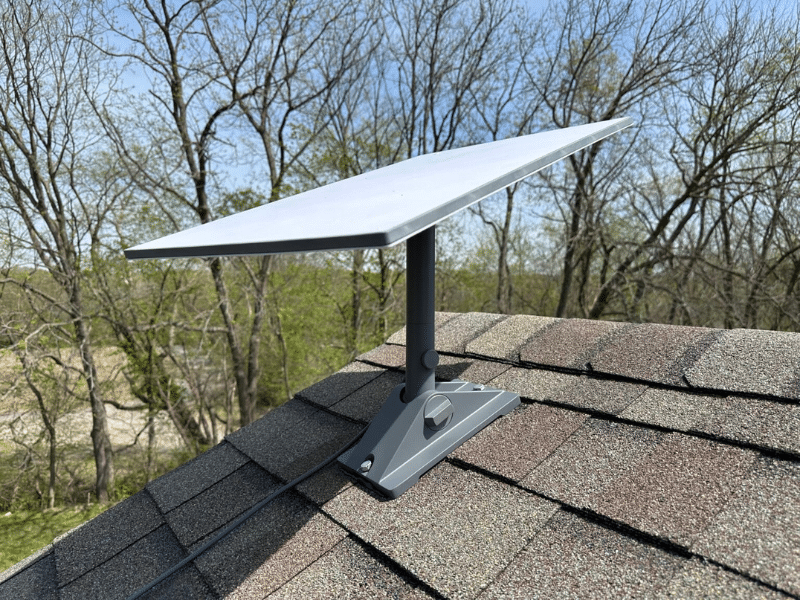 Starlink Gen 3 pivot mount installed on a residential roof, providing high-speed home internet.